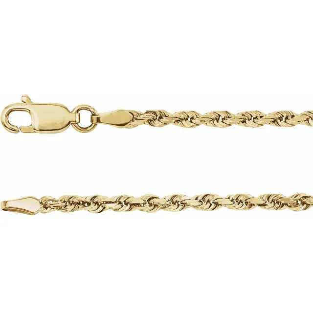 Gold Fashion Jewelry 14K Yellow Gold 2.5 mm Diamond-Cut Rope 22" Chain