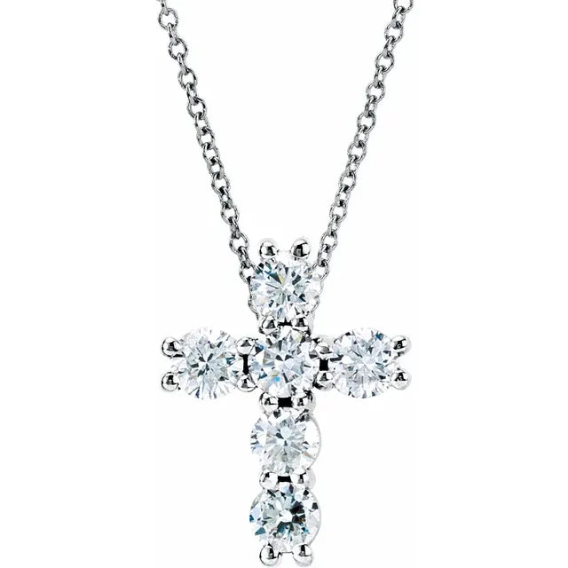 14K White Gold 1/2 CTW Natural Diamond Cross Necklace — 18 Inch Chain Included