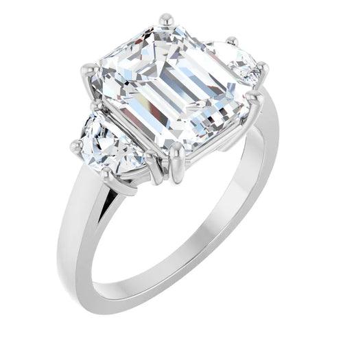 Load image 1 in gallery view. Three-Stone Emerald Cut Engagement Ring with Half Moon Side Stones