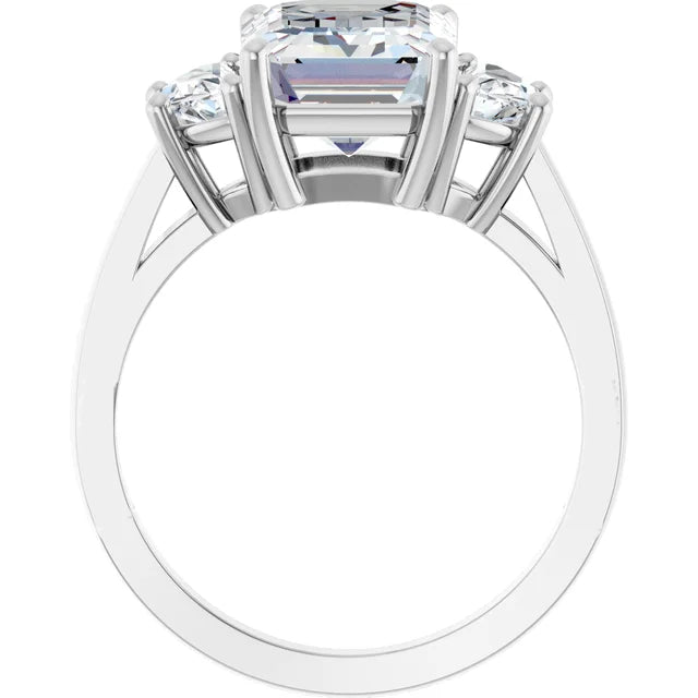 Three-Stone Emerald Cut Engagement Ring with Half Moon Side Stones