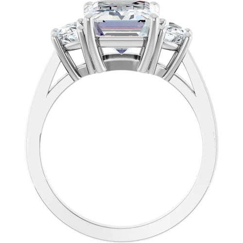 Load image 1 in gallery view. Three-Stone Emerald Cut Engagement Ring with Half Moon Side Stones