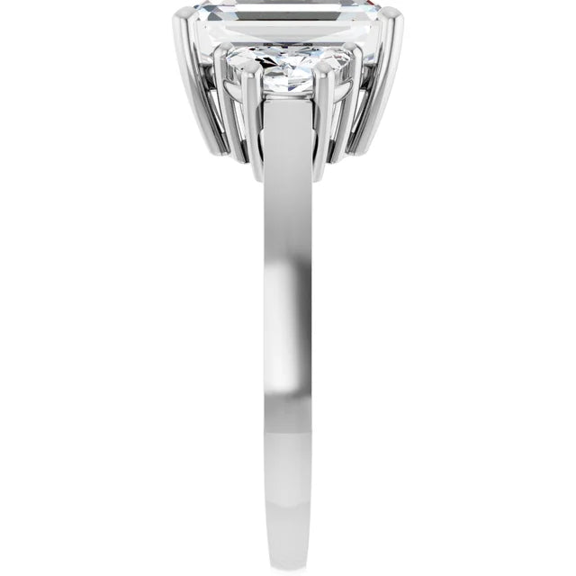 Three-Stone Emerald Cut Engagement Ring with Half Moon Side Stones