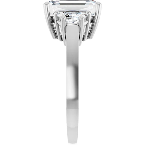 Load image 1 in gallery view. Three-Stone Emerald Cut Engagement Ring with Half Moon Side Stones