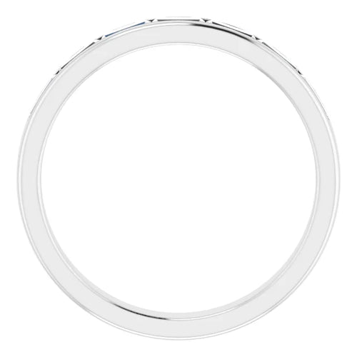 Load image 1 in gallery view. Through view of the baguette wedding band showing the plain polished shank behind the stones