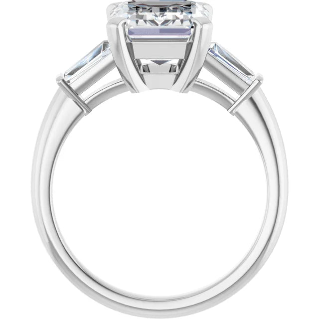 Engagement Rings 14K White Gold Three-Stone Engagement Ring — 3.5ct Emerald Cut Center w/ Baguettes