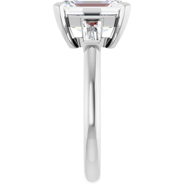 Engagement Rings 14K White Gold Three-Stone Engagement Ring — 3.5ct Emerald Cut Center w/ Baguettes