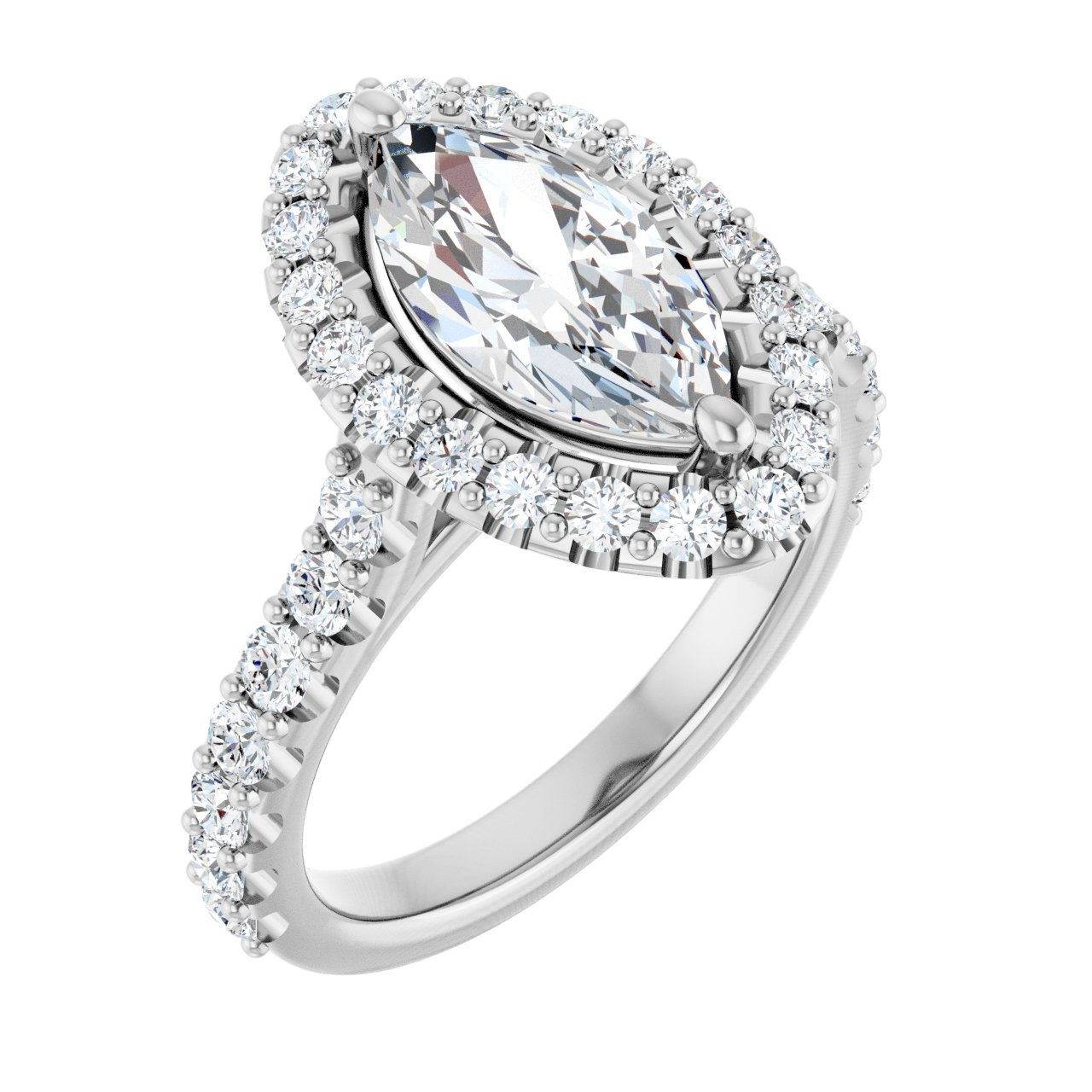 Engagement Rings 14K White Gold Marquise Engagement Ring Setting — Halo