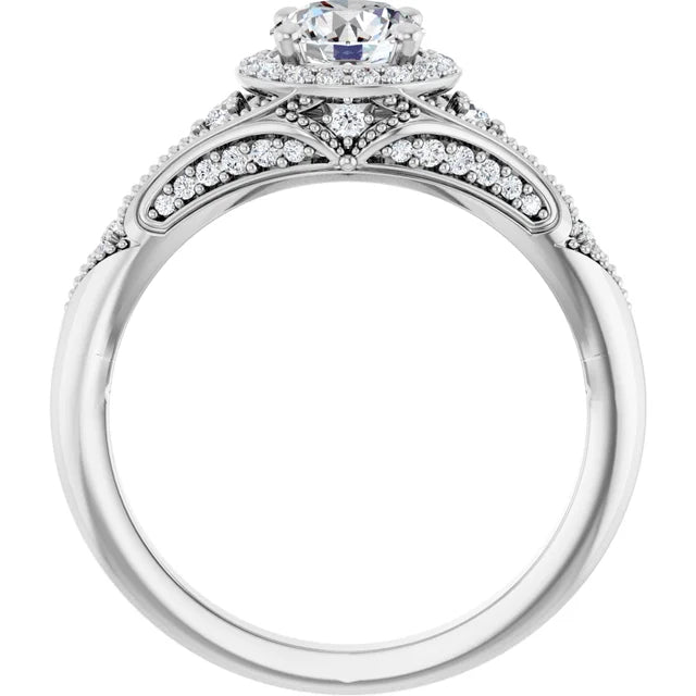 Engagement Rings 14K White Vintage Inspired Engagement Ring