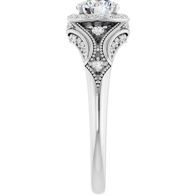 Engagement Rings 14K White Vintage Inspired Engagement Ring