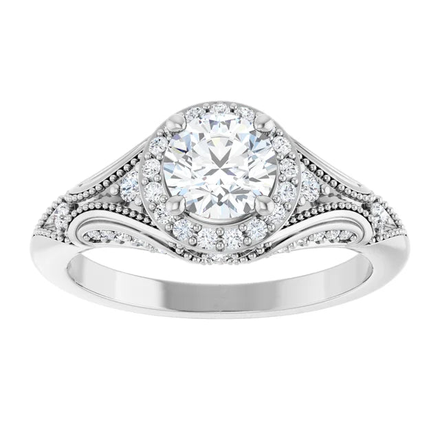 Engagement Rings 14K White Vintage Inspired Engagement Ring