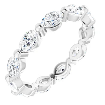 14K white gold eternity band with 5x3 mm marquise lab-grown diamonds set sideways all the way around