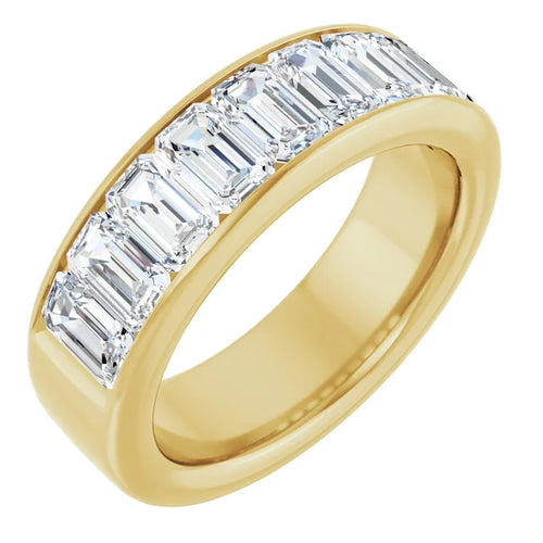 Load image 1 in gallery view. 14K yellow gold anniversary band set with nine emerald-cut lab-grown diamonds channel-set in a continuous row across the top, at Farsi Jewelers in Sandy Springs