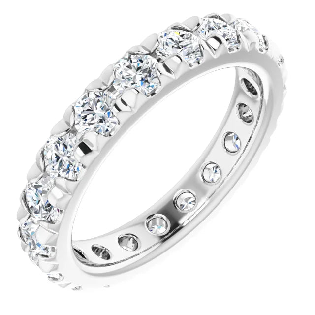 14K white gold eternity band with 19 round lab-grown diamonds, three-quarter view