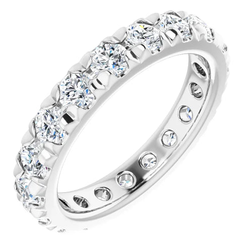 Load image 1 in gallery view. 14K white gold eternity band with 19 round lab-grown diamonds, three-quarter view