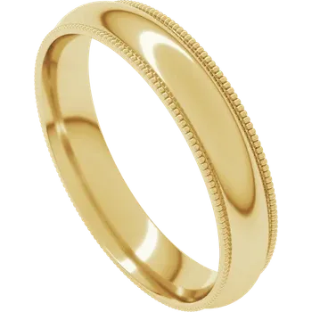 Wedding Rings 18K Yellow Gold Milgrain Comfort Fit Standard Weight Half Round Band