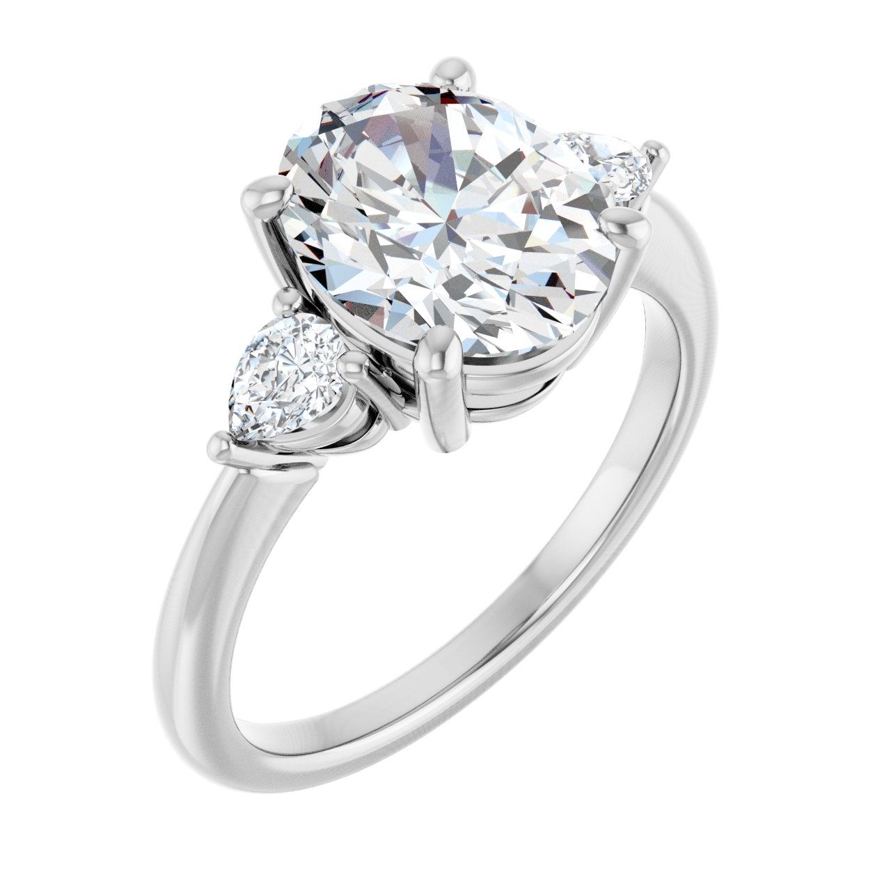 Engagement Rings 14K White Gold Oval Engagement Ring Setting — Three-stone