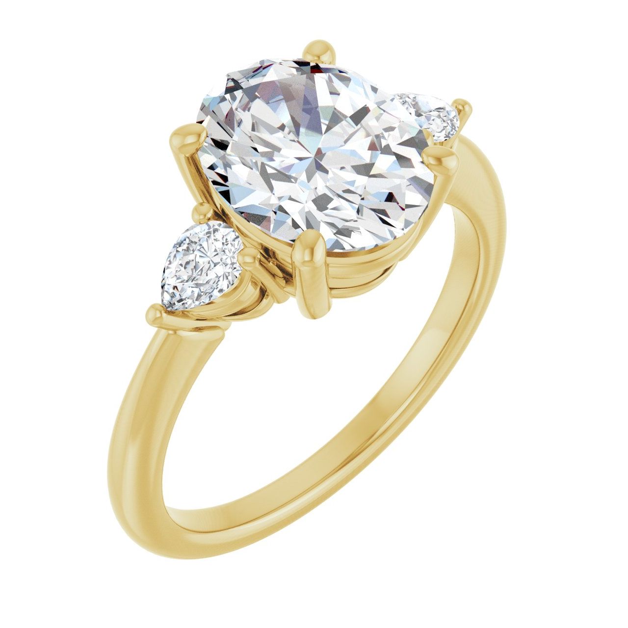 Engagement Rings 14K Yellow Gold Oval Engagement Ring Setting — Three-stone