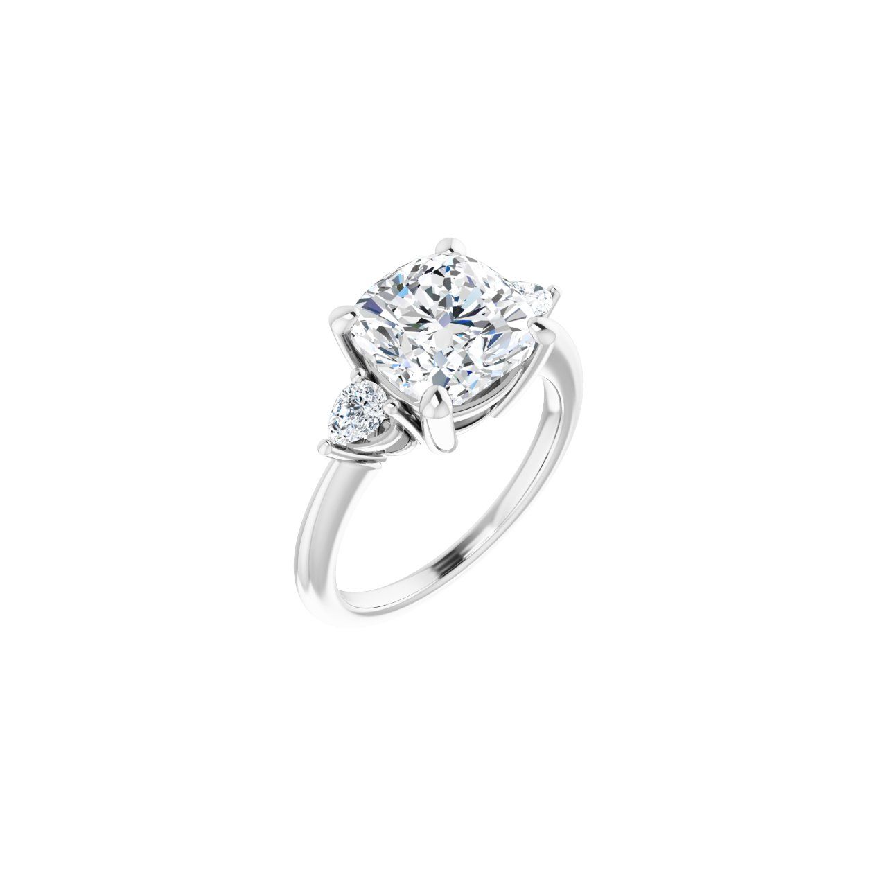 Engagement Rings 14K White Gold Cushion Engagement Ring Setting — Three-stone