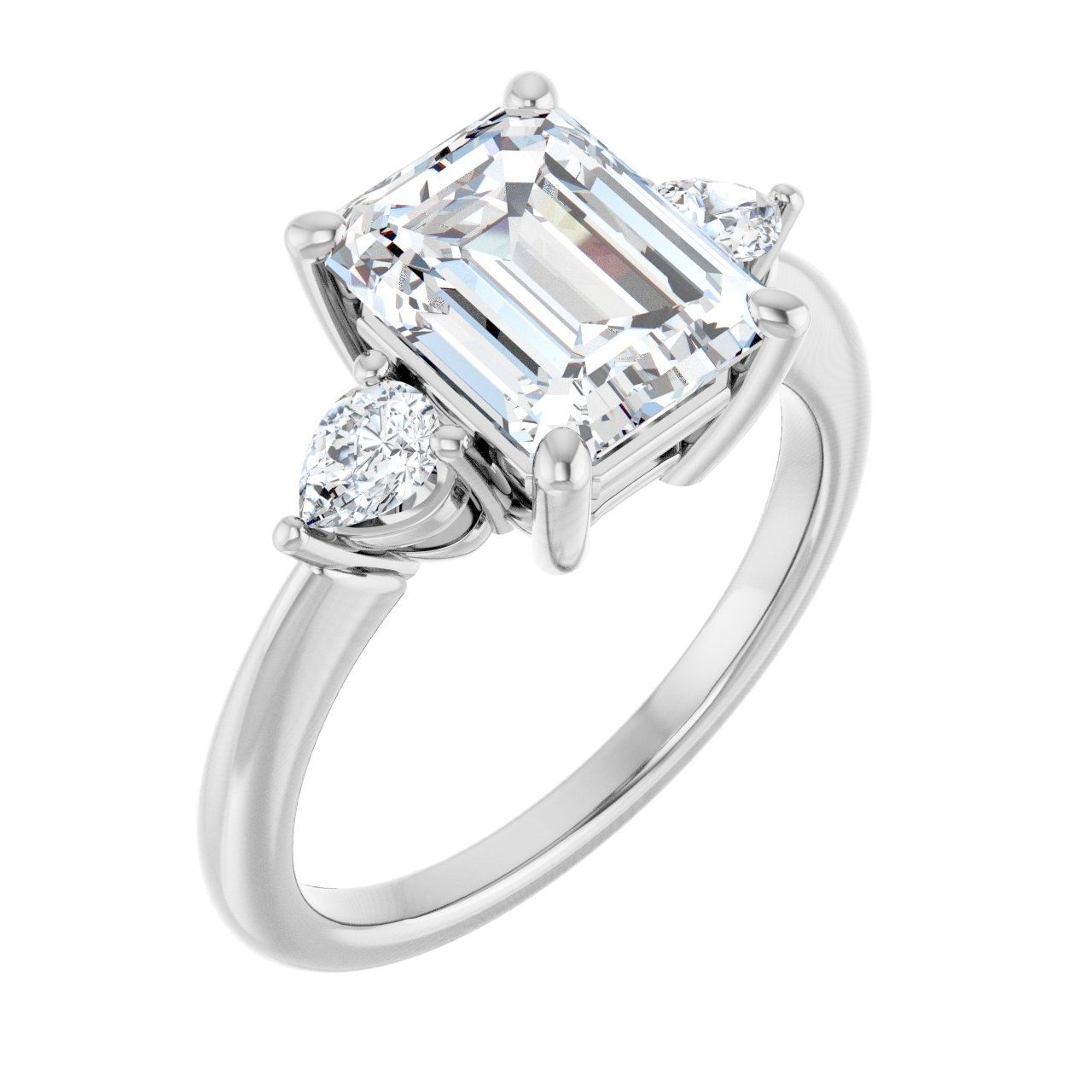 Engagement Rings 14K White Gold Emerald-Cut Engagement Ring Setting — Three-Stone