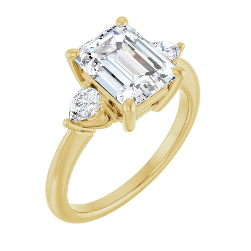 Load image 1 in gallery view. Engagement Rings 14K Yellow Gold Emerald-Cut Engagement Ring Setting — Three-Stone