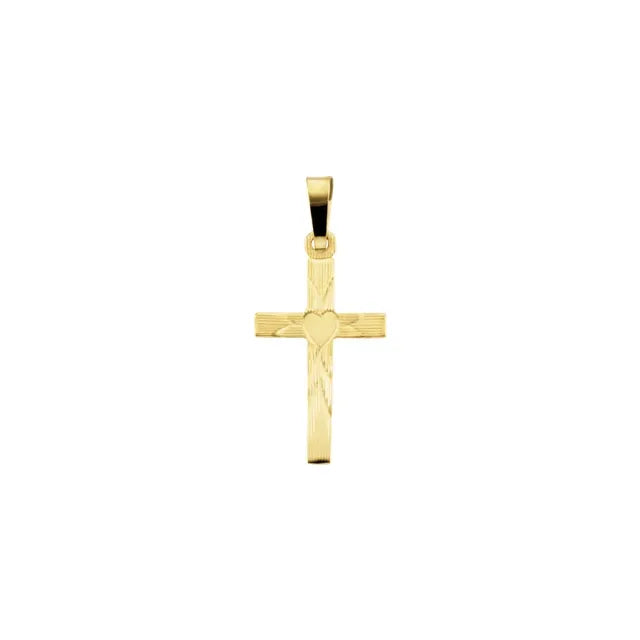 14K Yellow Gold 19x11 mm Cross with Heart Pendant