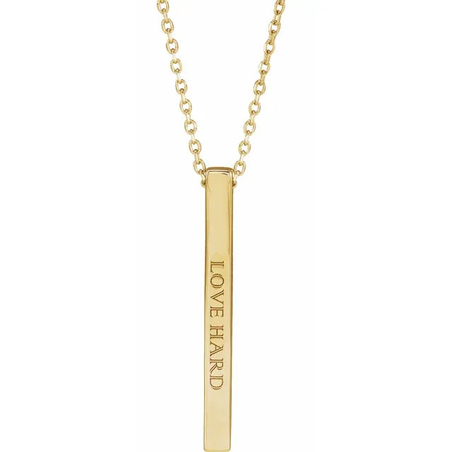 Gold Fashion Jewelry 14K Yellow Engravable Four-Sided Bar 16-18" Necklace