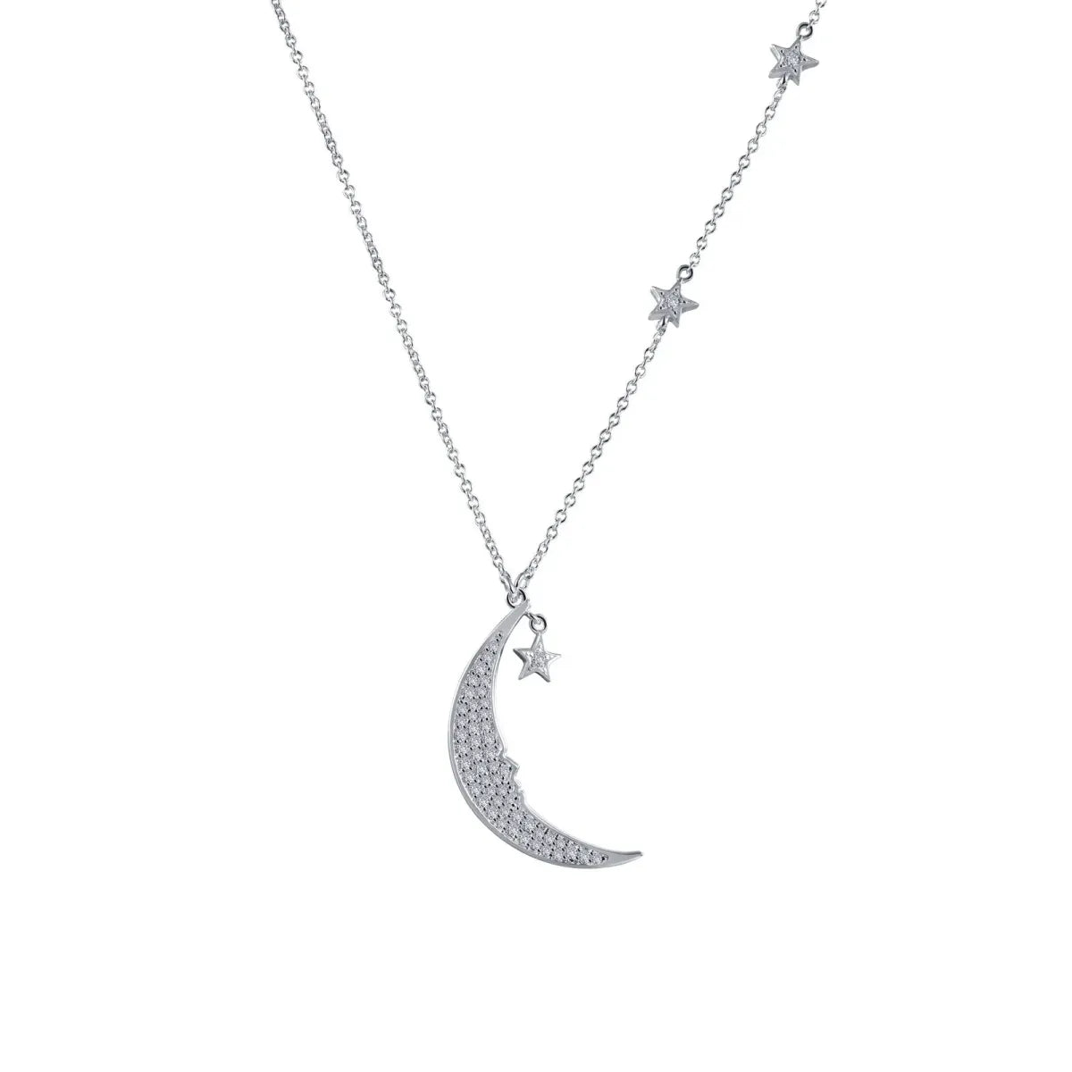 Silver Jewelry Designer Silver Moon and Star Necklace