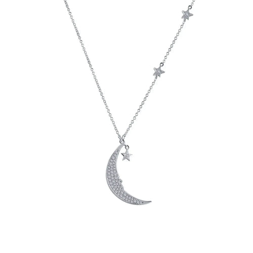 Load image 1 in gallery view. Silver Jewelry Designer Silver Moon and Star Necklace