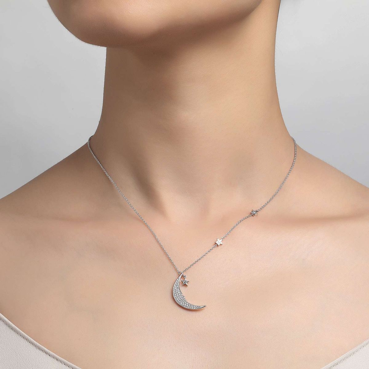 Silver Jewelry Designer Silver Moon and Star Necklace