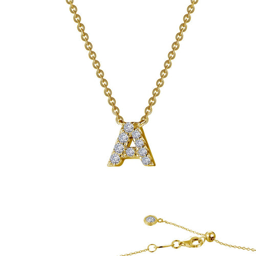Load image 1 in gallery view. Lafonn block initial pendant in gold-finished sterling silver, letter A, pave-set with simulated diamonds