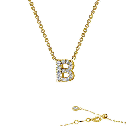 Load image 1 in gallery view. Lafonn block initial pendant in gold-finished sterling silver, letter B, pave-set with simulated diamonds