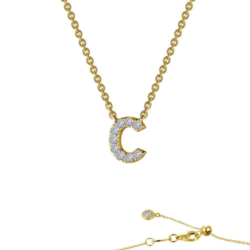 Load image 1 in gallery view. Lafonn block initial pendant in gold-finished sterling silver, letter C, pave-set with simulated diamonds