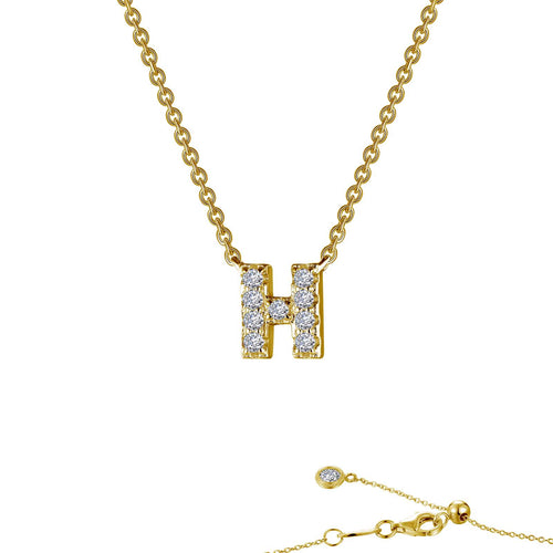 Load image 1 in gallery view. Lafonn block initial pendant in gold-finished sterling silver, letter H, pave-set with simulated diamonds