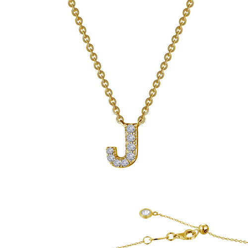 Load image 1 in gallery view. Lafonn block initial pendant in gold-finished sterling silver, letter J, pave-set with simulated diamonds