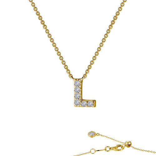 Load image 1 in gallery view. Lafonn block initial pendant in gold-finished sterling silver, letter L, pave-set with simulated diamonds