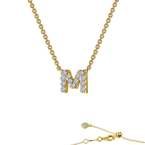 Load image 1 in gallery view. Lafonn block initial pendant in gold-finished sterling silver, letter M, pave-set with simulated diamonds