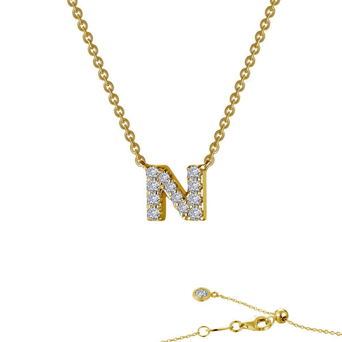 Load image 1 in gallery view. Lafonn block initial pendant in gold-finished sterling silver, letter N, pave-set with simulated diamonds