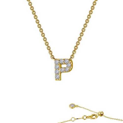 Load image 1 in gallery view. Lafonn block initial pendant in gold-finished sterling silver, shown in the letter P, pave-set with simulated diamonds on a gold-finished chain
