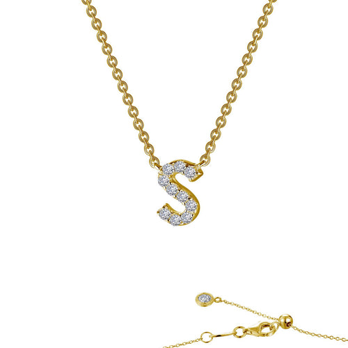 Load image 1 in gallery view. Lafonn block initial pendant in gold-finished sterling silver, letter S, pave-set with simulated diamonds