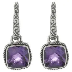 SS SQUARE FLORAL EARRINGS W/ AMETHYST CENTER  Farsi Jewelers