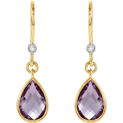 Load image 1 in gallery view. Gemstone Jewelry 14K Yellow Amethyst and Diamond Earrings