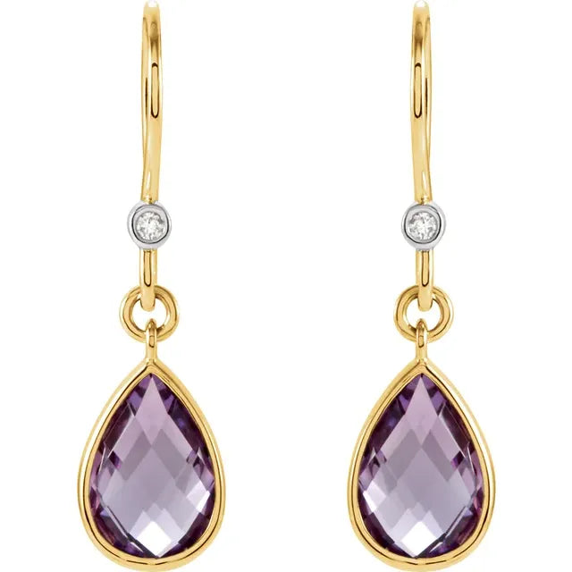 Gemstone Jewelry 14K Yellow Amethyst and Diamond Earrings