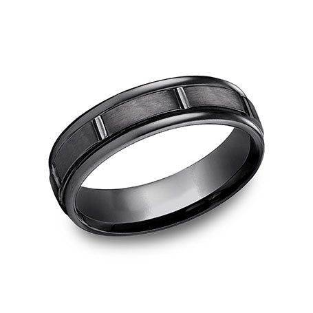 Wedding Rings BLK TI 7MM RE V/VERT CUTS SATIN CTR