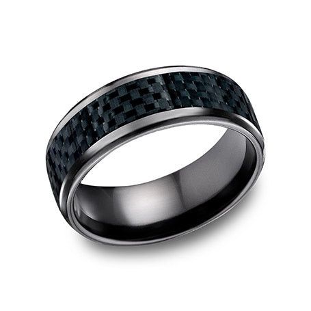 Wedding Rings BLK TITANIUM 8MM CARBON FIBER BEVELED
