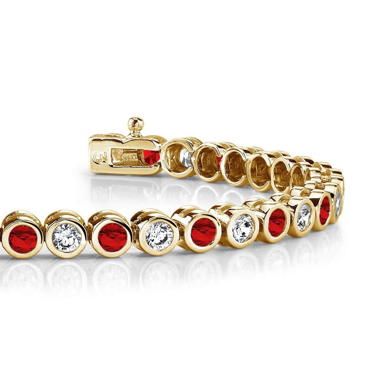 Gemstone Jewelry Diamond and Ruby Tennis Bracelet - 18K Yellow Bezel Set