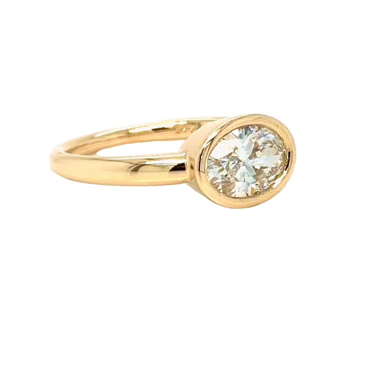 Custom Order Bezel-Set Oval Engagement Ring – East-West Custom Design in 14K Yellow Gold