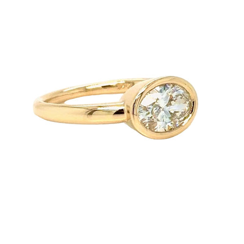 Load image 1 in gallery view. Custom Order Bezel-Set Oval Engagement Ring – East-West Custom Design in 14K Yellow Gold
