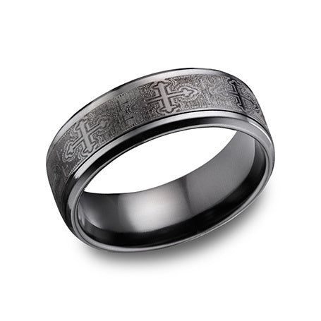 Load image 1 in gallery view. Wedding Rings Black Titanium 9MM CATHEDRAL PAT