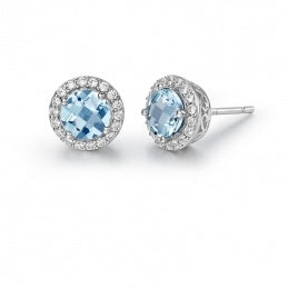 Lafonn genuine blue topaz halo stud earrings in sterling silver