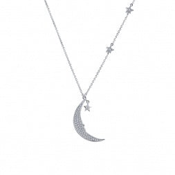 Designer Silver Moon and Star Necklace - Farsi Jewelers